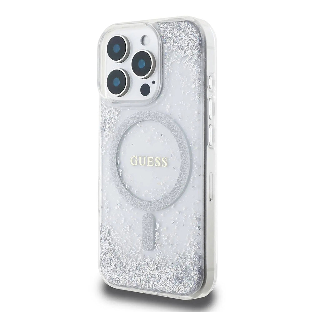 MagSafe Case for Apple iPhone 16 Pro, Guess, IML Glitter Gradient, Silver
