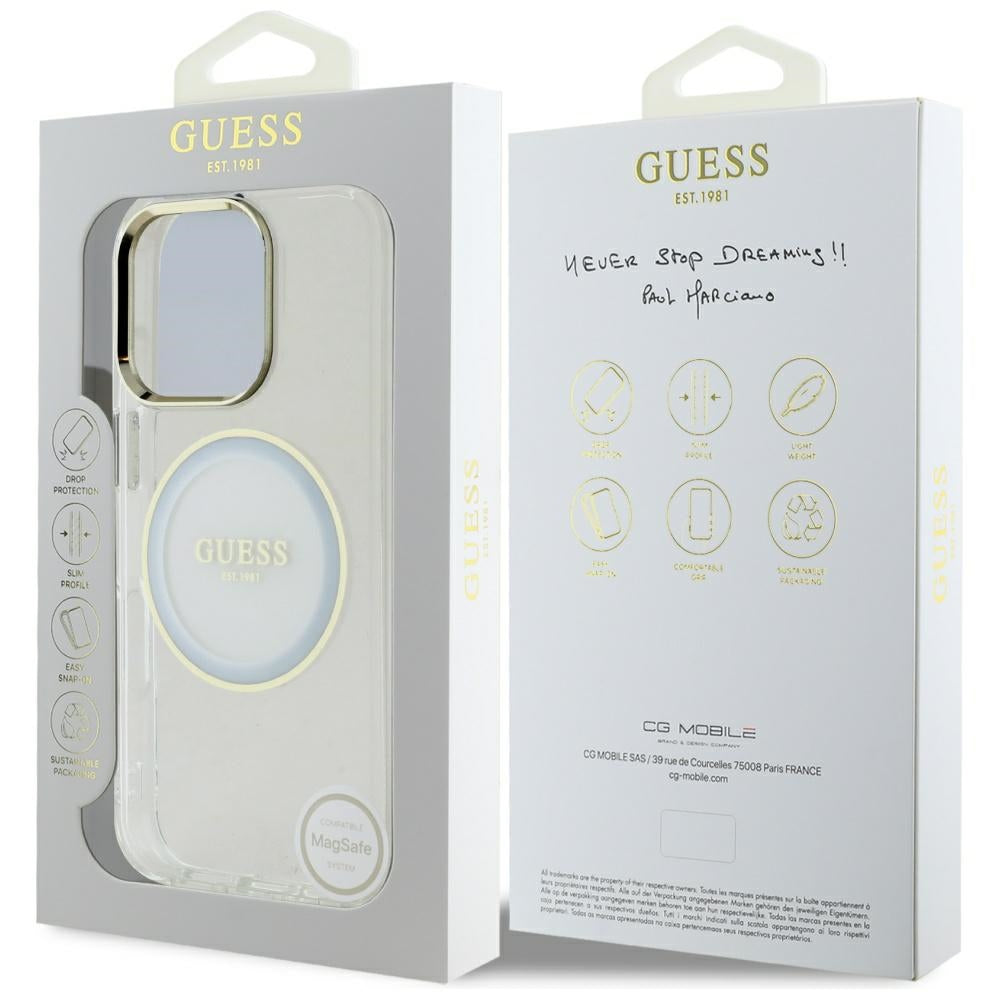 MagSafe Hülle für Apple iPhone 16 Pro, Guess, IML Metal Colored Circle, Weiß