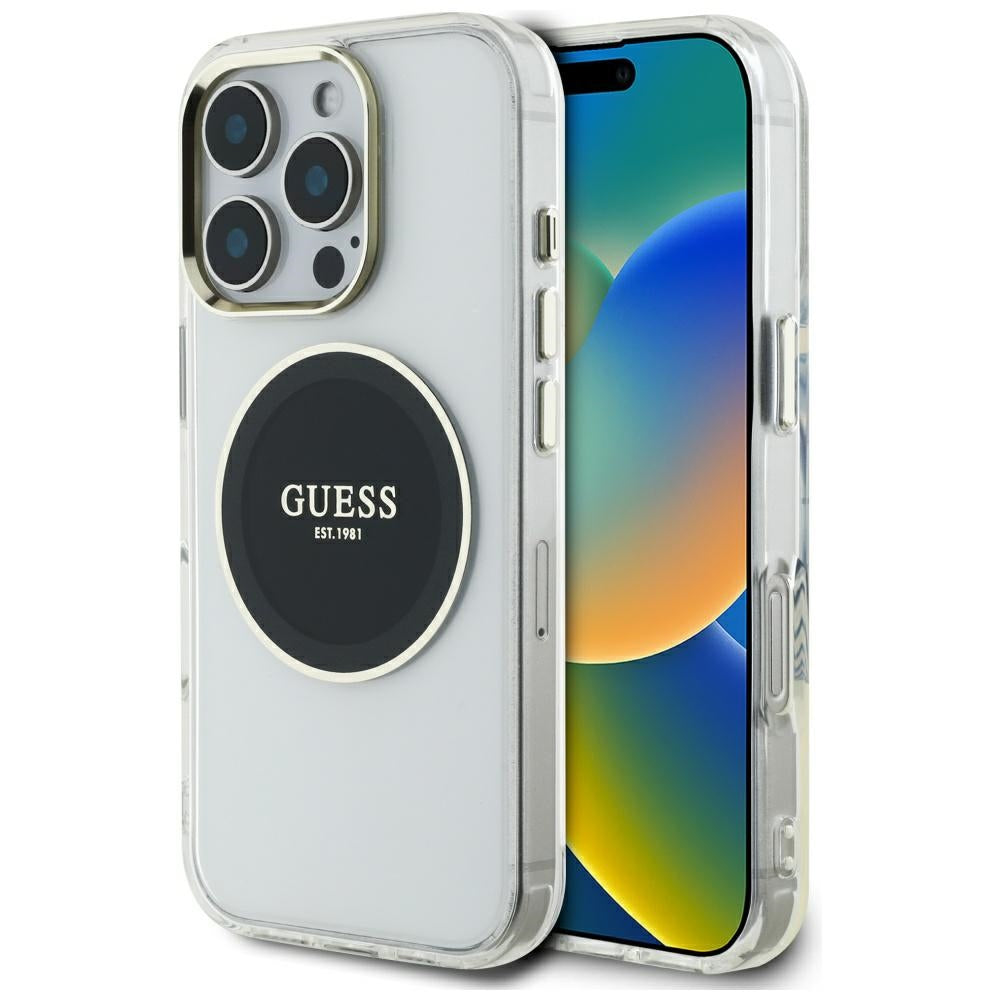 MagSafe Hülle für Apple iPhone 16 Pro, Guess, IML Metal Colored Circle, Schwarz