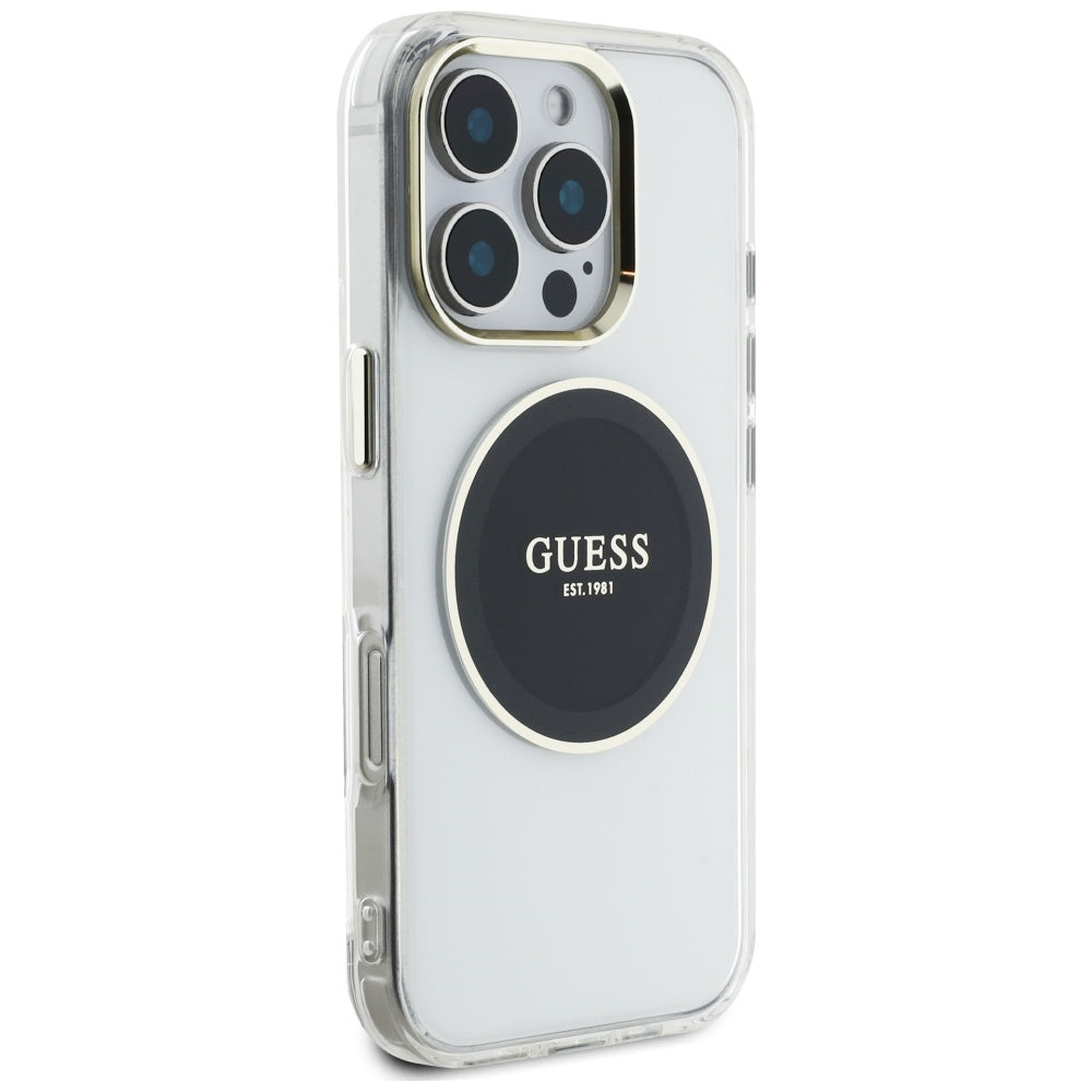 MagSafe Hülle für Apple iPhone 16 Pro, Guess, IML Metal Colored Circle, Schwarz