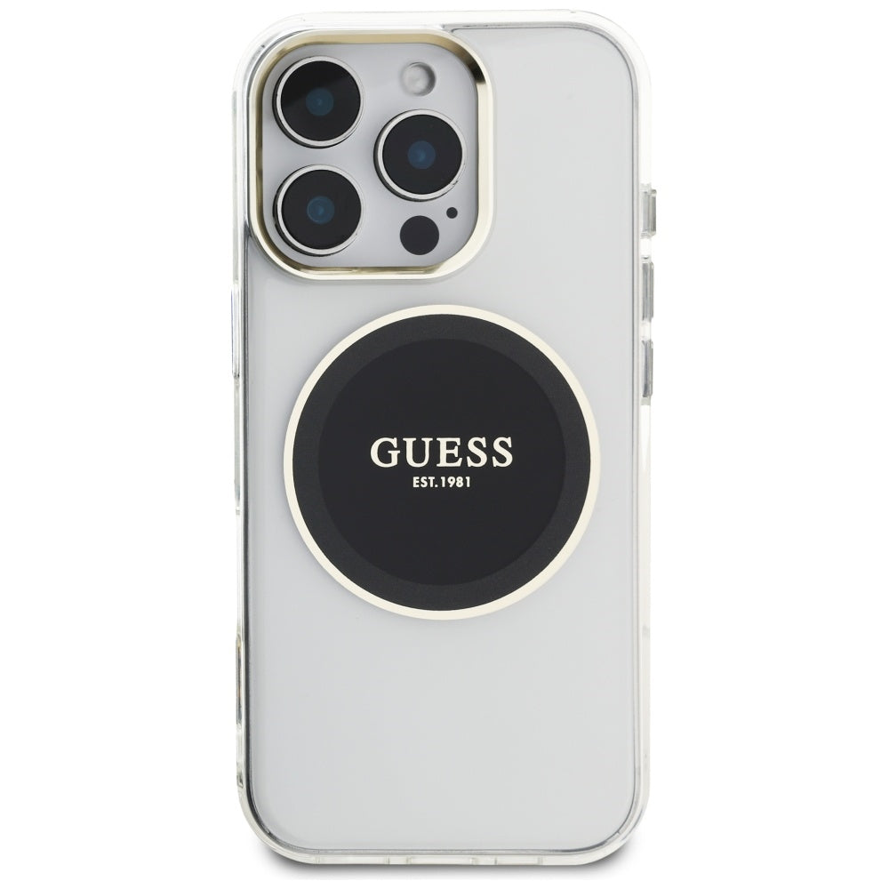 MagSafe Hülle für Apple iPhone 16 Pro, Guess, IML Metal Colored Circle, Schwarz