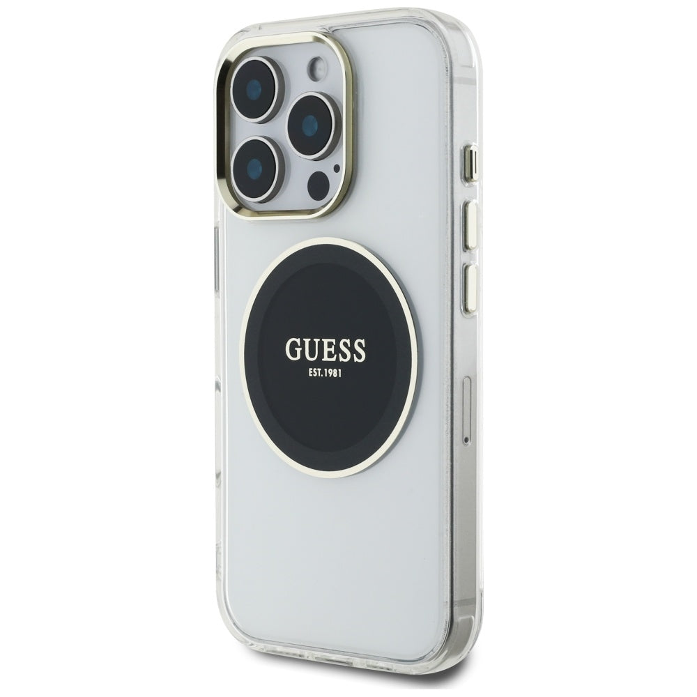 MagSafe Hülle für Apple iPhone 16 Pro, Guess, IML Metal Colored Circle, Schwarz