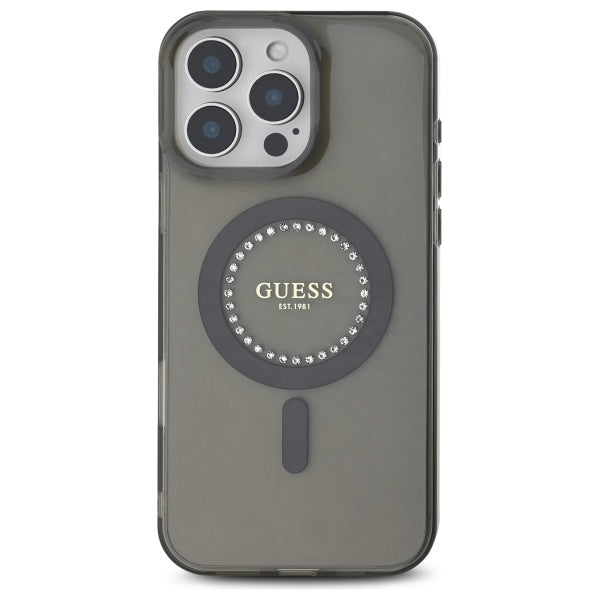 MagSafe Hülle für Apple iPhone 16 Pro, Guess, IML Rhinestone, Schwarz
