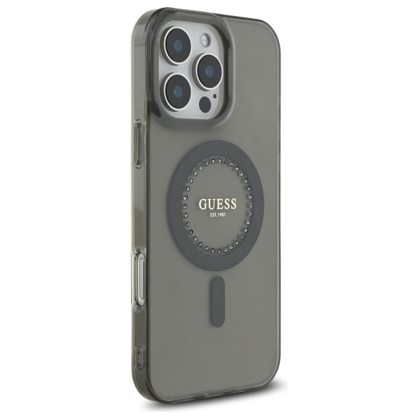 MagSafe Hülle für Apple iPhone 16 Pro, Guess, IML Rhinestone, Schwarz