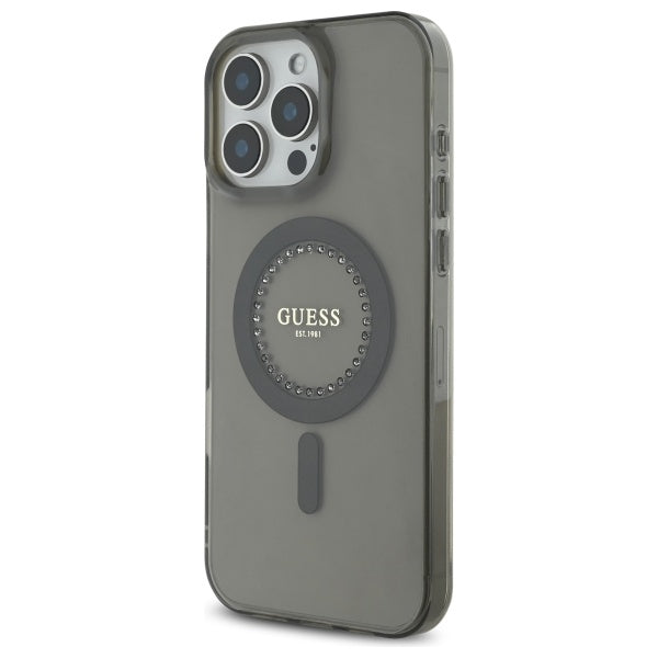 MagSafe Hülle für Apple iPhone 16 Pro, Guess, IML Rhinestone, Schwarz