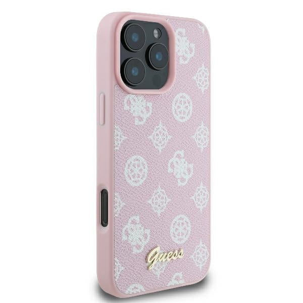 MagSafe Hülle für Apple iPhone 16 Pro, Guess, Peony Script, Rosa