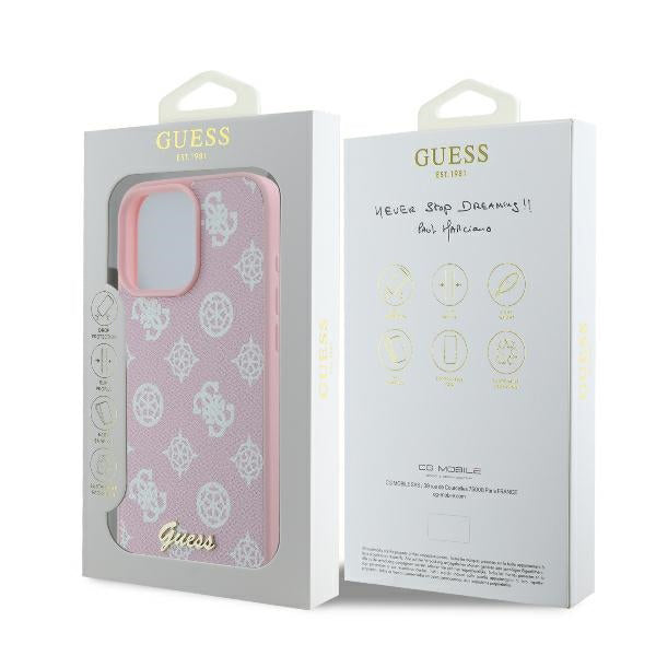 MagSafe Hülle für Apple iPhone 16 Pro, Guess, Peony Script, Rosa