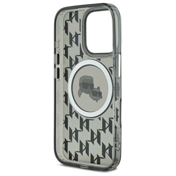 MagSafe Hülle für Apple iPhone 16 Pro, Karl Lagerfeld, IML Monogramm Karl & Choupette's Köpfe, Schwarz