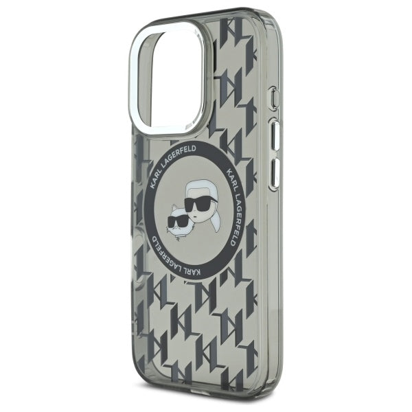 MagSafe Hülle für Apple iPhone 16 Pro, Karl Lagerfeld, IML Monogramm Karl & Choupette's Köpfe, Schwarz