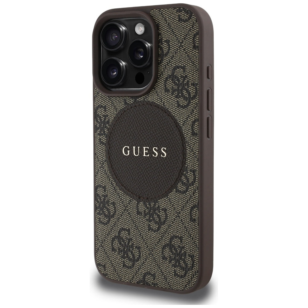 MagSafe Hülle für Apple iPhone 16 Pro Max, Guess, 4G Circle Classic Logo, Braun