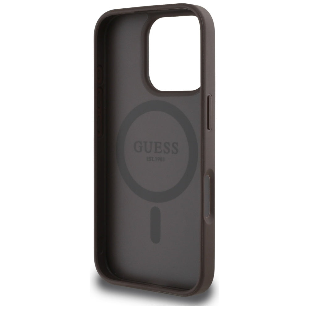 MagSafe Hülle für Apple iPhone 16 Pro Max, Guess, 4G Circle Classic Logo, Braun