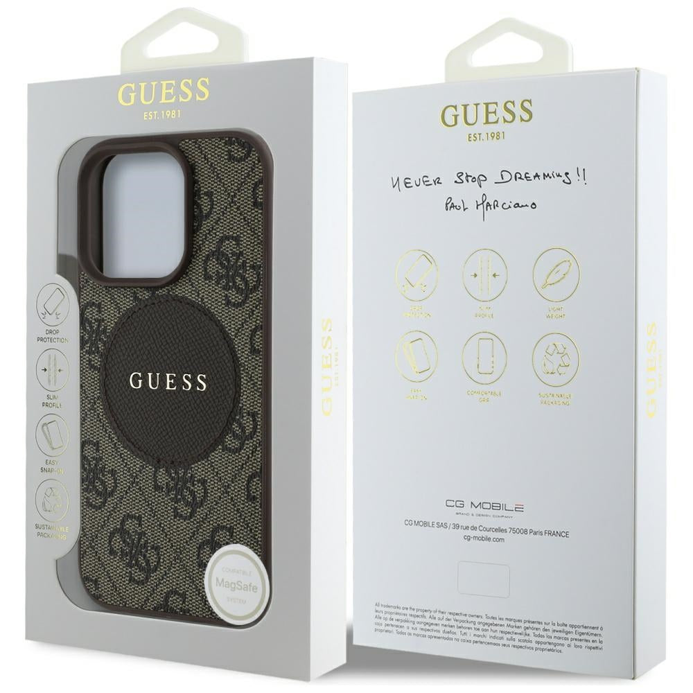 MagSafe Hülle für Apple iPhone 16 Pro Max, Guess, 4G Circle Classic Logo, Braun