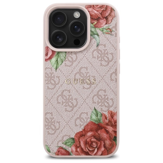 MagSafe Hülle für Apple iPhone 16 Pro Max, Guess, 4G Flowers Print, Rosa