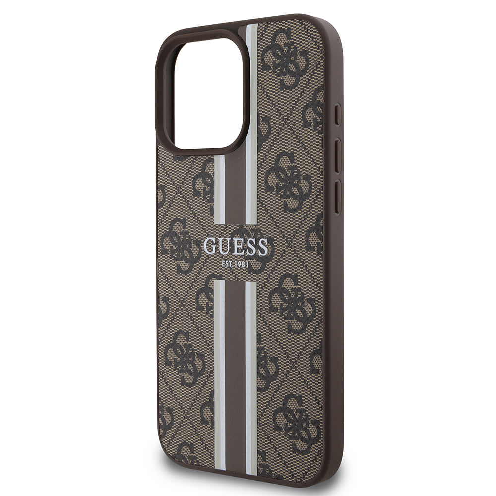 MagSafe Case for Apple iPhone 16 Pro Max, Guess, 4G Printed Stripes, Brown