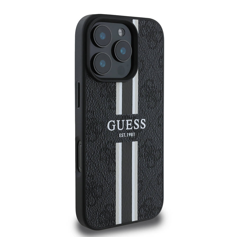 MagSafe Hülle für Apple iPhone 16 Pro Max, Guess, 4G Printed Stripes, Schwarz