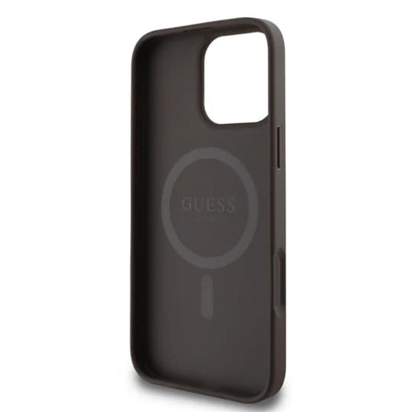 MagSafe Hülle für Apple iPhone 16 Pro Max, Guess, 4G Ring Classic Logo, Braun