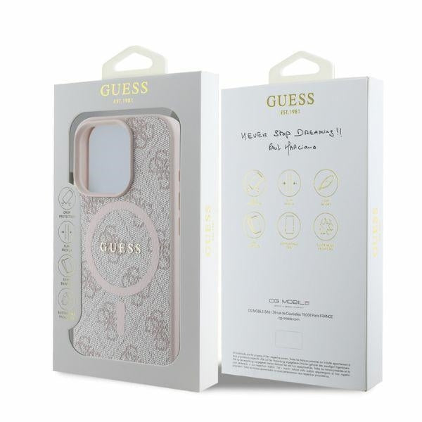 MagSafe Hülle für Apple iPhone 16 Pro Max, Guess, 4G Ring Classic Logo, Rosa