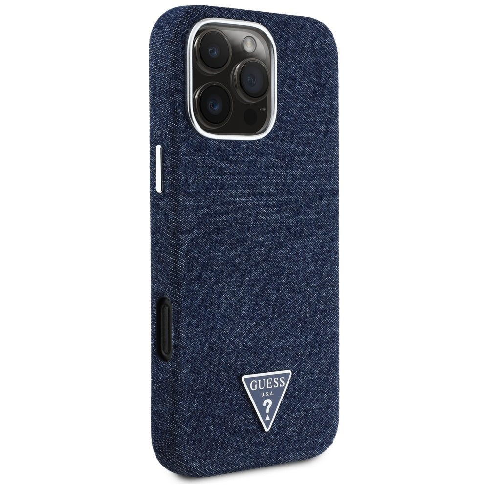 MagSafe Hülle für Apple iPhone 16 Pro Max, Guess, Denim Triangle Logo, Blau