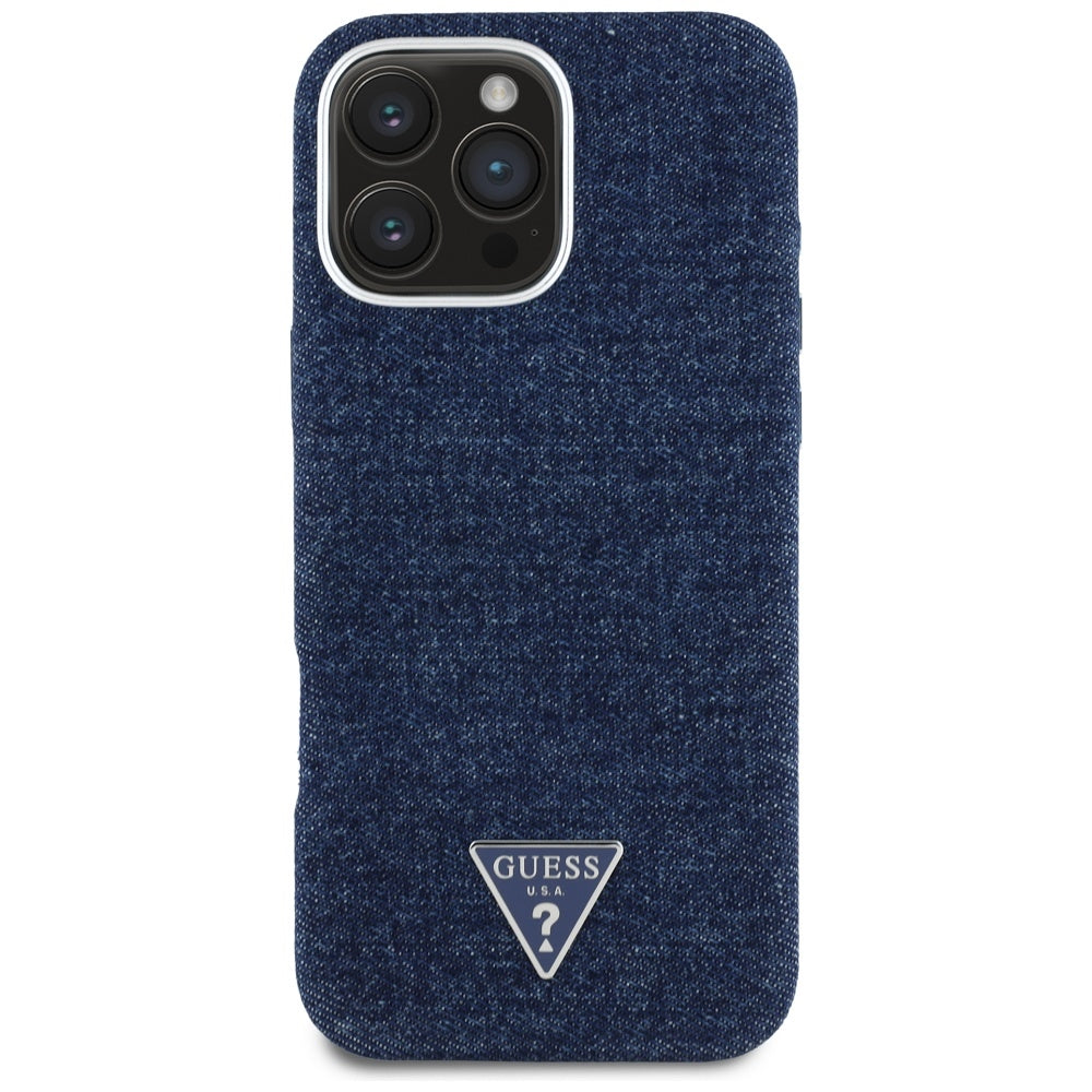 MagSafe Hülle für Apple iPhone 16 Pro Max, Guess, Denim Triangle Logo, Blau