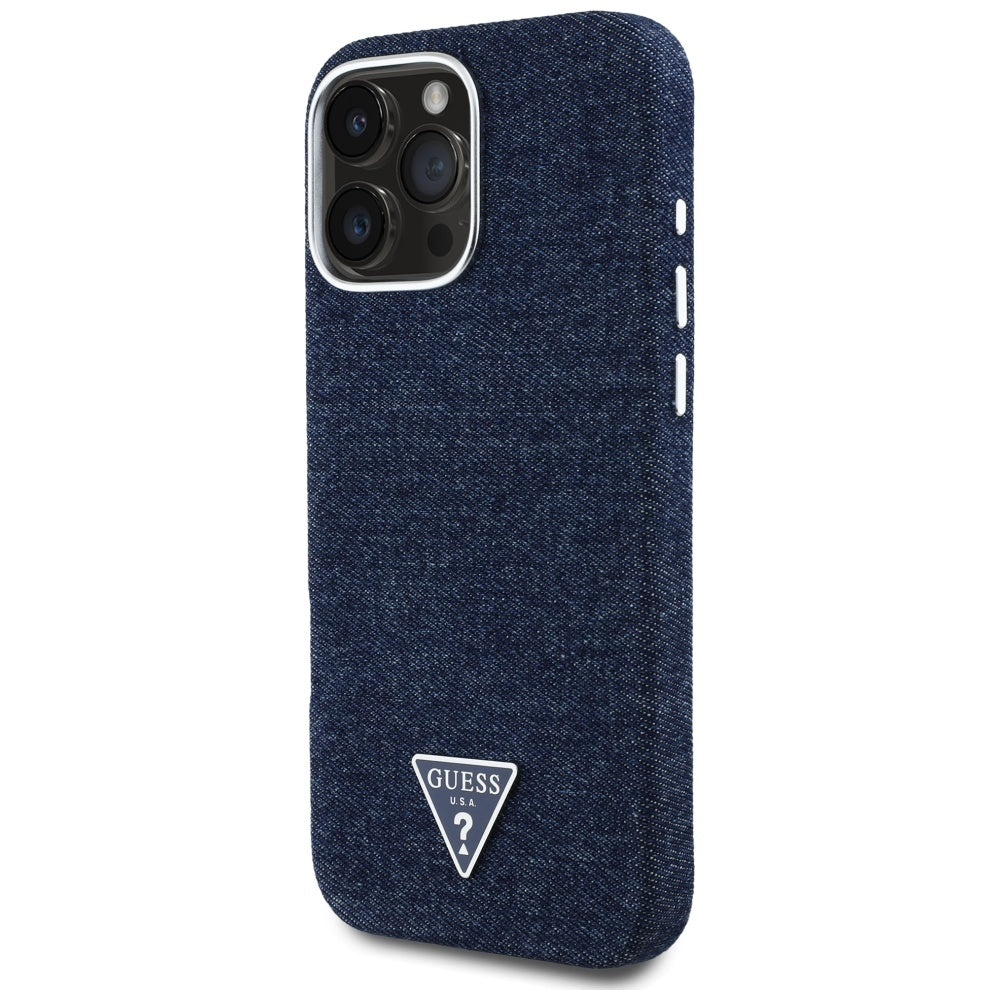 MagSafe Hülle für Apple iPhone 16 Pro Max, Guess, Denim Triangle Logo, Blau