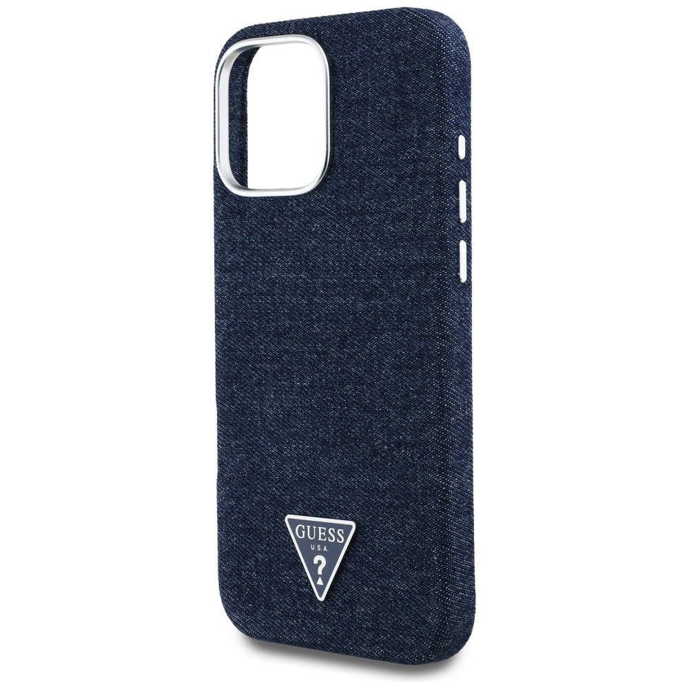 MagSafe Hülle für Apple iPhone 16 Pro Max, Guess, Denim Triangle Logo, Blau