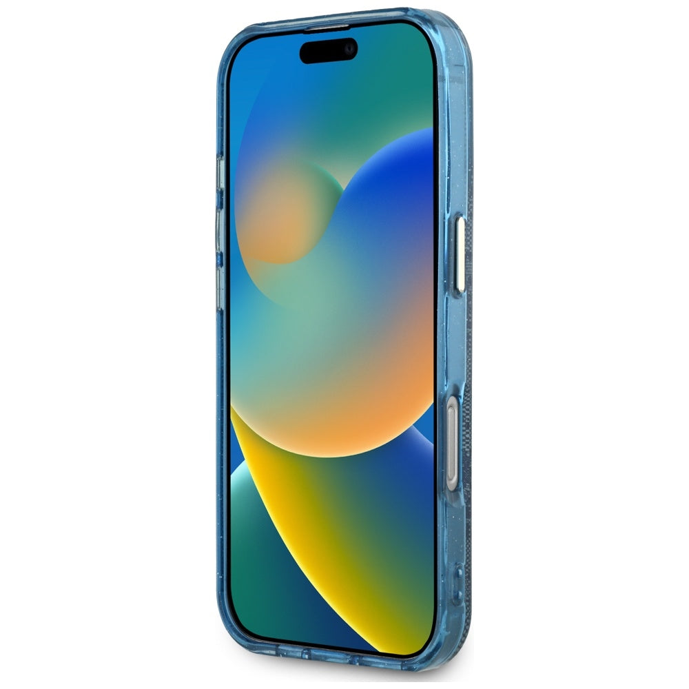 MagSafe Hülle für Apple iPhone 16 Pro Max, Guess, IML Glitter 4G Circle Triangle, Blau