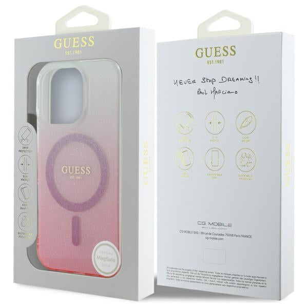 MagSafe Hülle für Apple iPhone 16 Pro Max, Guess, IML Glitter Gradient, Rosa
