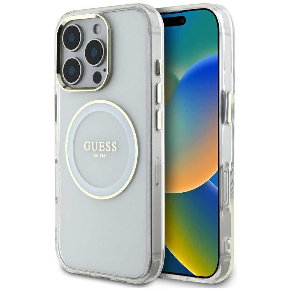 MagSafe Hülle für Apple iPhone 16 Pro Max, Guess, IML Metal Colored Circle, Weiß