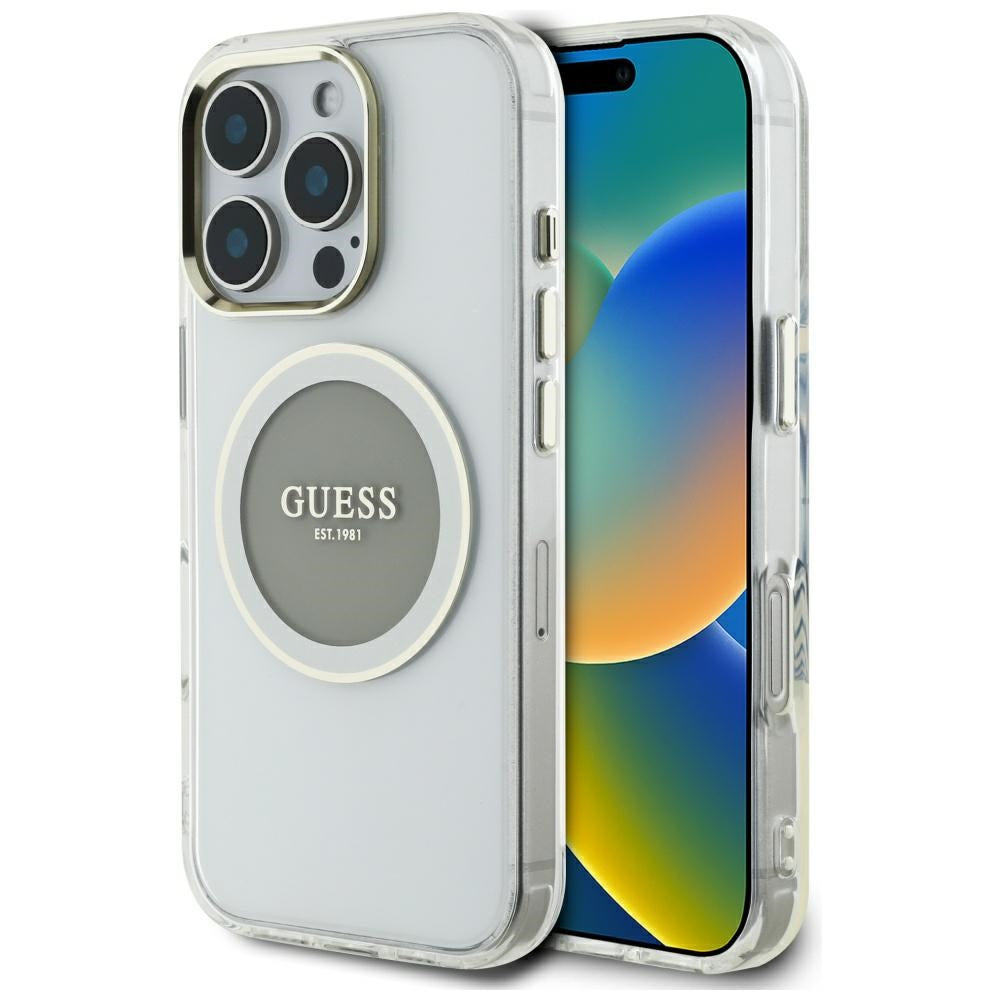 MagSafe Hülle für Apple iPhone 16 Pro Max, Guess, IML Metal Colored Circle, Grau
