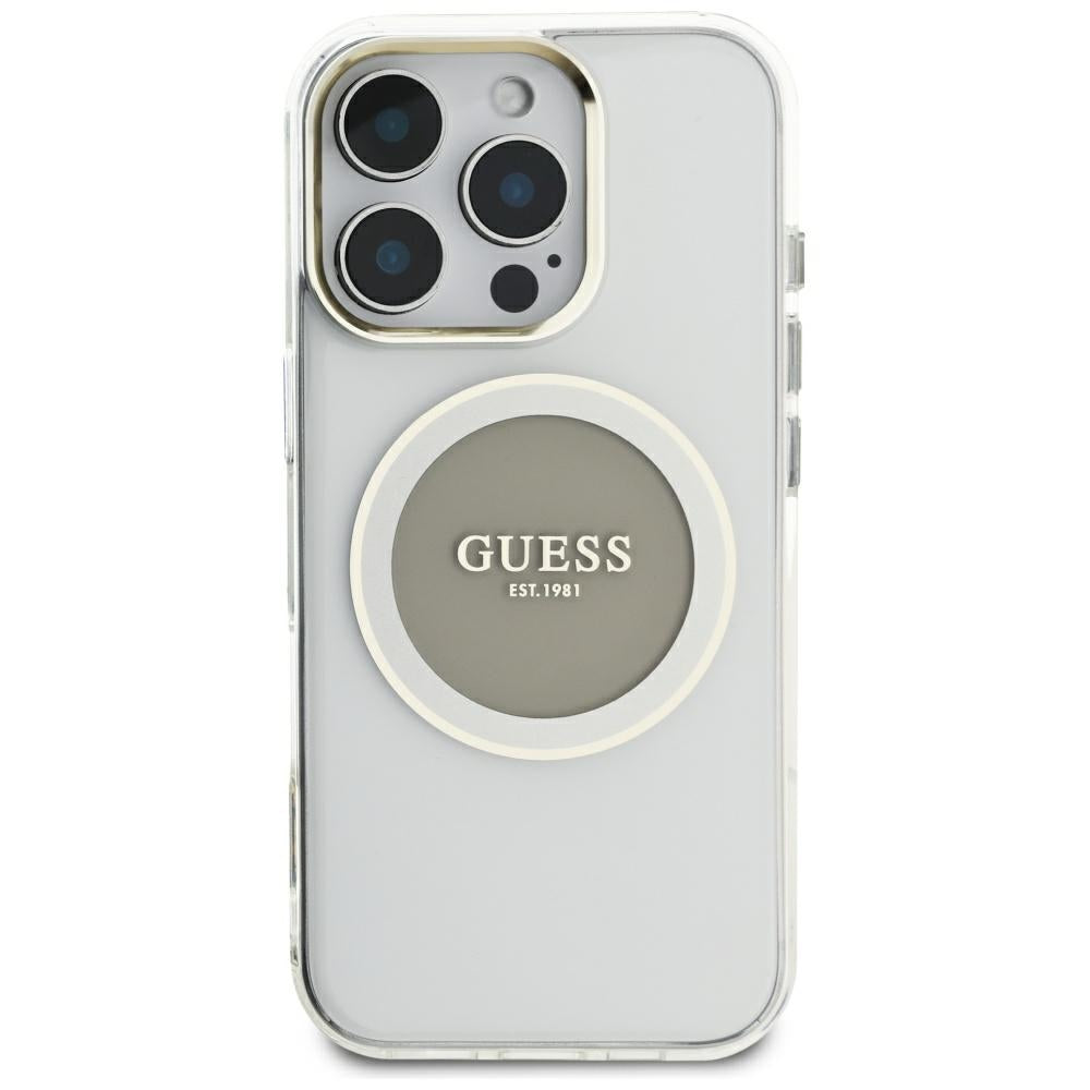 MagSafe Hülle für Apple iPhone 16 Pro Max, Guess, IML Metal Colored Circle, Grau
