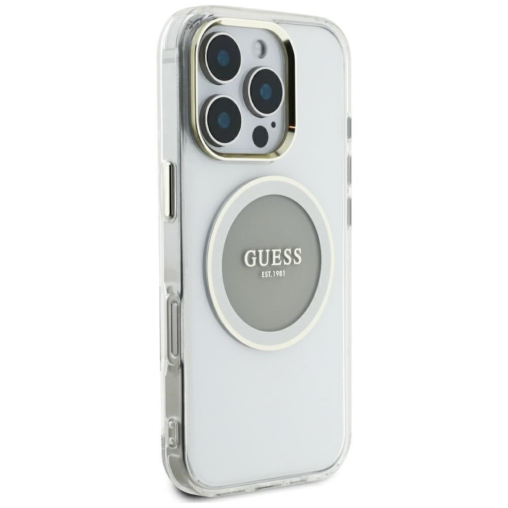 MagSafe Hülle für Apple iPhone 16 Pro Max, Guess, IML Metal Colored Circle, Grau