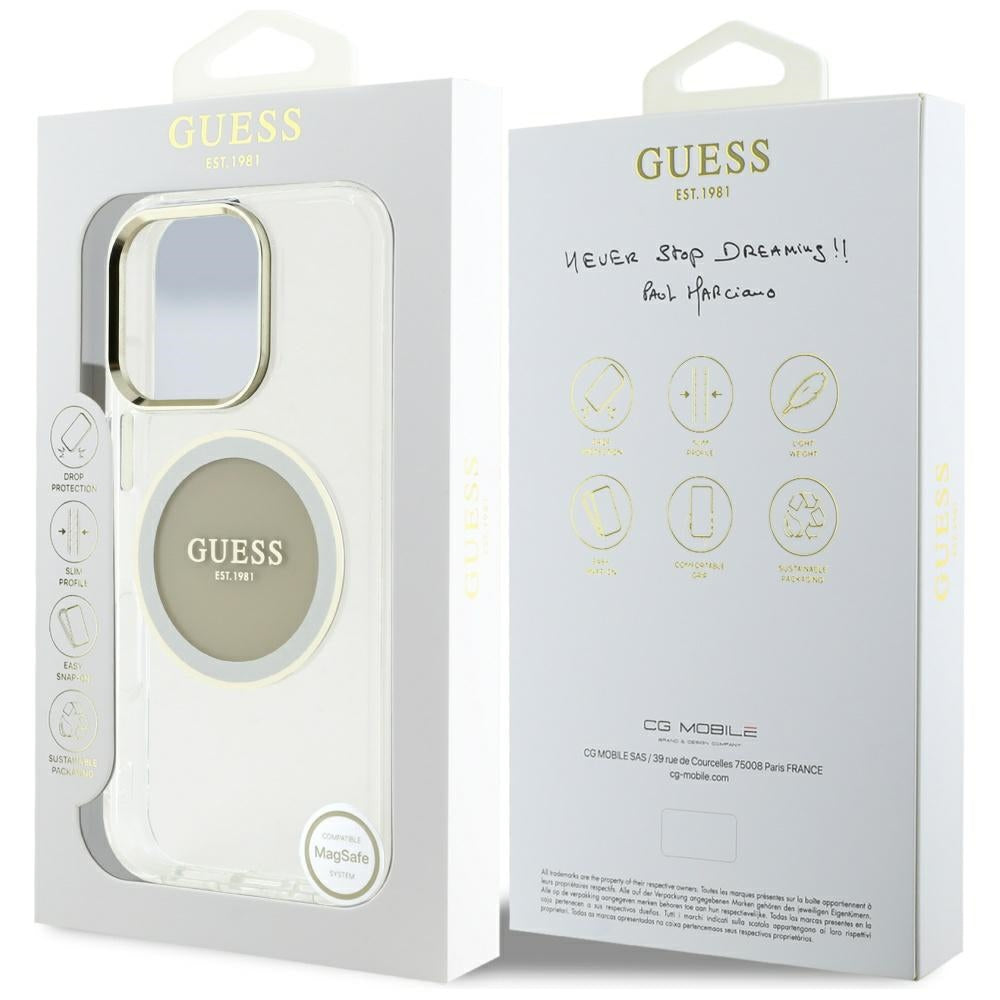 MagSafe Hülle für Apple iPhone 16 Pro Max, Guess, IML Metal Colored Circle, Grau