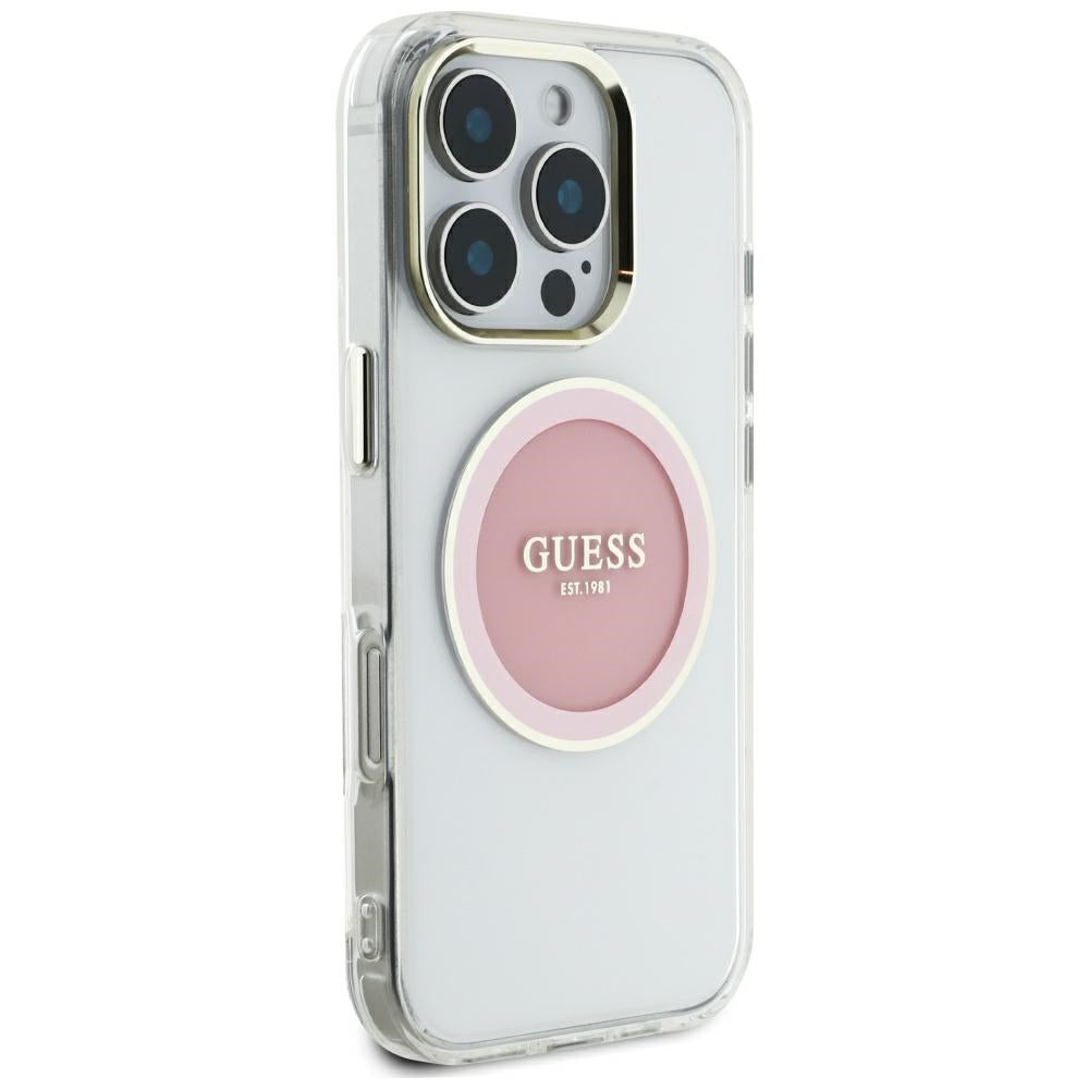 MagSafe Hülle für Apple iPhone 16 Pro Max, Guess, IML Metal Colored Circle, Rosa