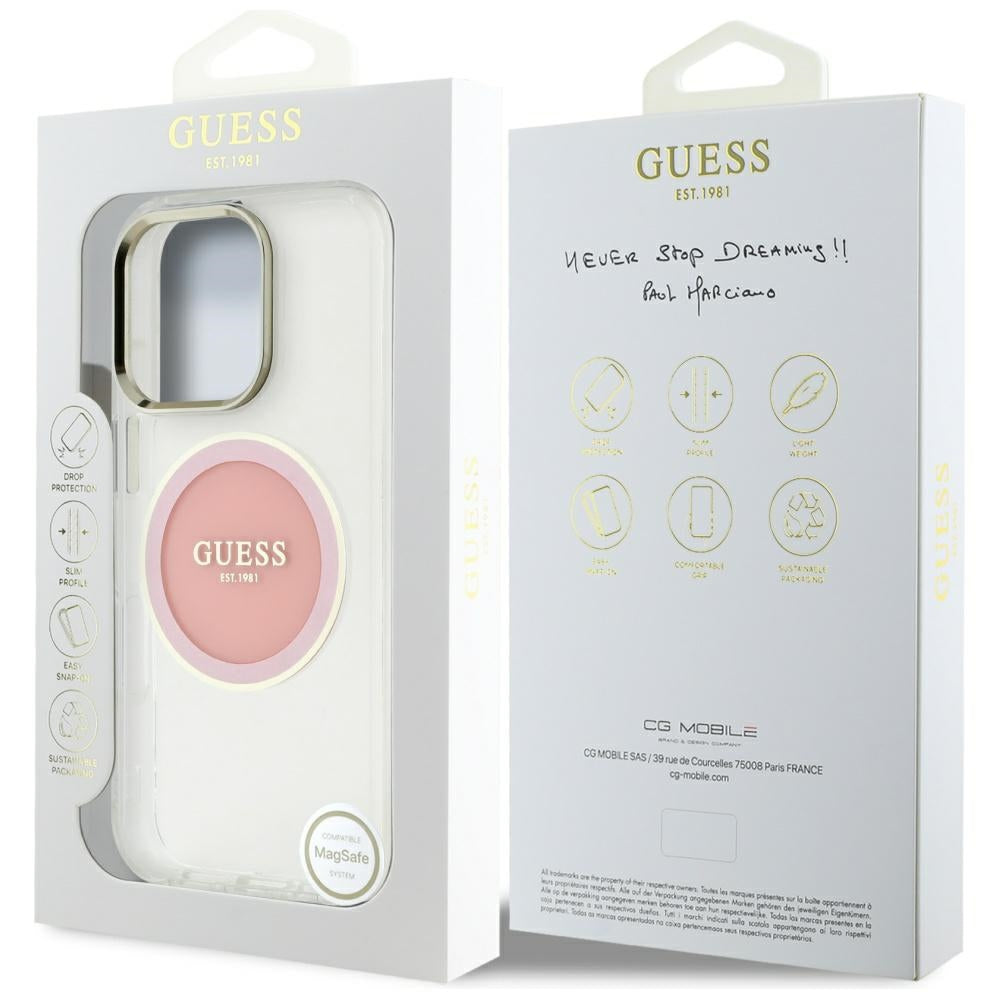 MagSafe Hülle für Apple iPhone 16 Pro Max, Guess, IML Metal Colored Circle, Rosa