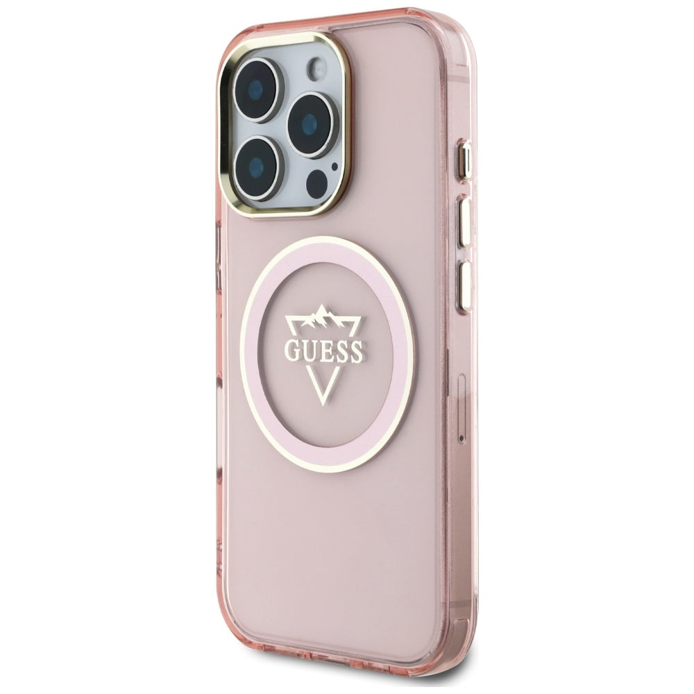 MagSafe Hülle für Apple iPhone 16 Pro Max, Guess, IML Metal Mountain Logo, Rosa