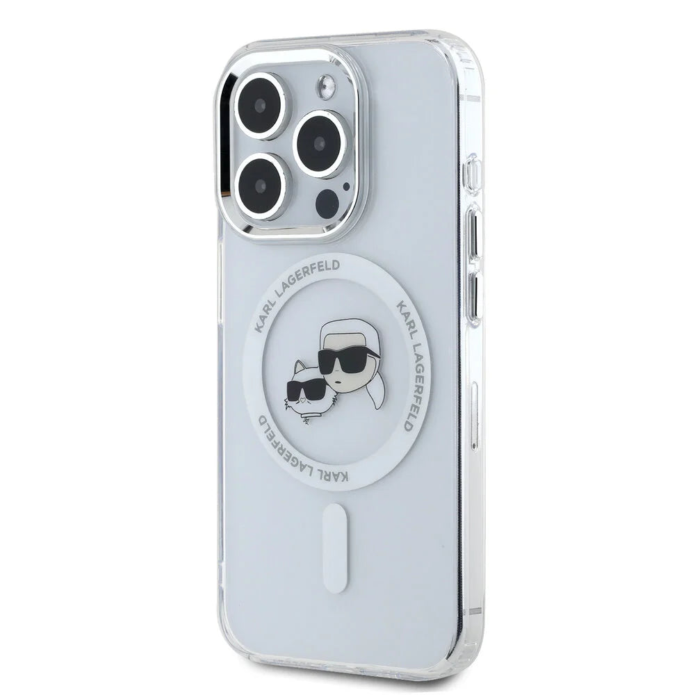 MagSafe Hülle für Apple iPhone 16 Pro Max, Karl Lagerfeld, IML Metal Karl & Choupette's Heads, Weiß
