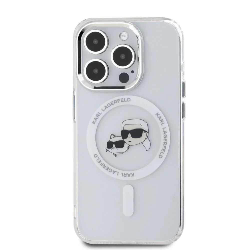 MagSafe Hülle für Apple iPhone 16 Pro Max, Karl Lagerfeld, IML Metal Karl & Choupette's Heads, Weiß