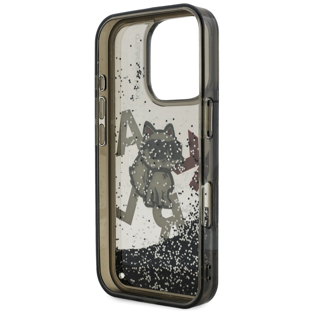 MagSafe Case for Apple iPhone 16 Pro Max, Karl Lagerfeld, Liquid Glitter Choupette Logo, Black