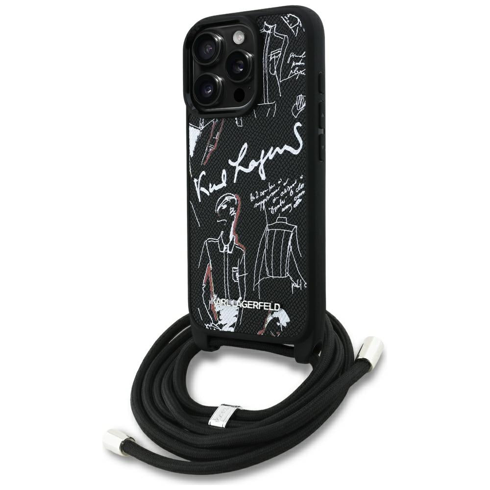 MagSafe Hülle für Apple iPhone 16 Pro Max, Karl Lagerfeld, Saffiano Crossbody, Schwarz