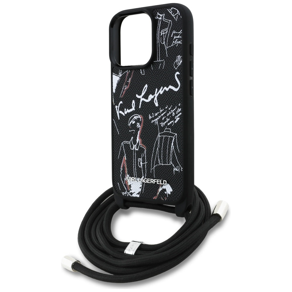 MagSafe Hülle für Apple iPhone 16 Pro Max, Karl Lagerfeld, Saffiano Crossbody, Schwarz