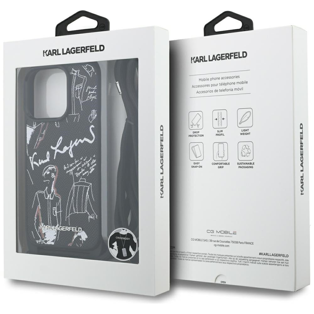MagSafe Hülle für Apple iPhone 16 Pro Max, Karl Lagerfeld, Saffiano Crossbody, Schwarz