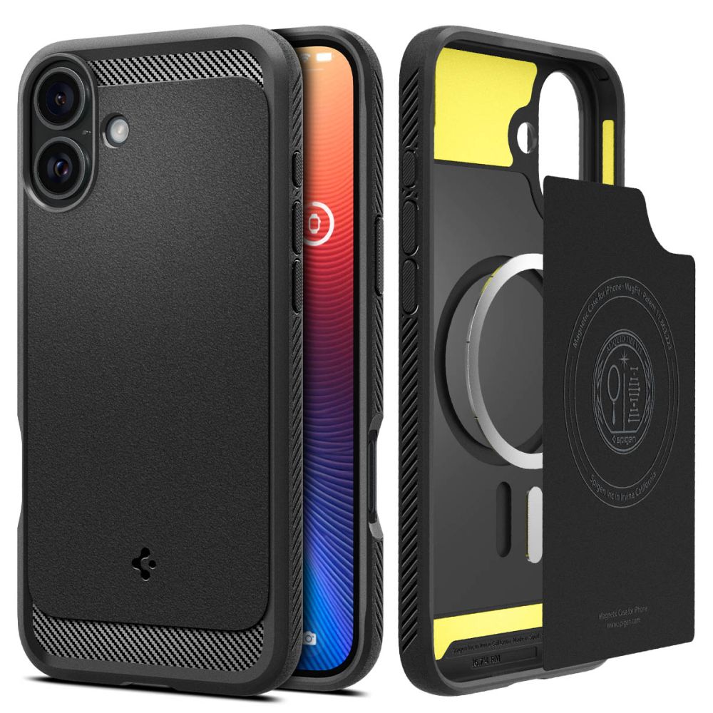 MagSafe Hülle für Apple iPhone 16, Spigen, Rugged Armor, Mattschwarz