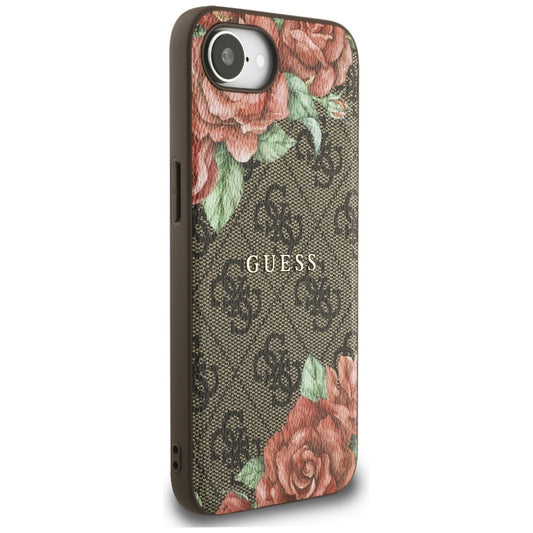 MagSafe Hülle für Apple iPhone 16e, Guess, 4G Flowers Print, Braun