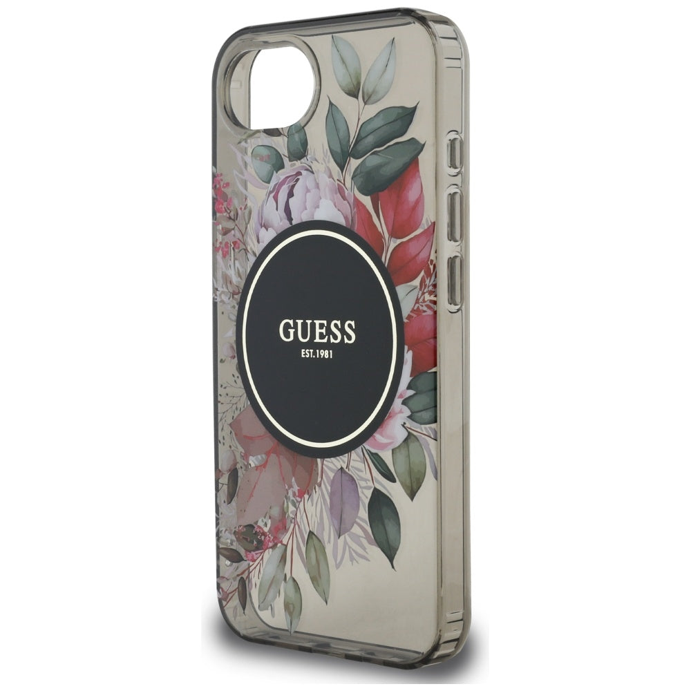 MagSafe Hülle für Apple iPhone 17e / 16e, Guess, IML Flowers, Schwarz