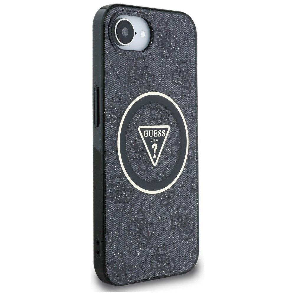 MagSafe Hülle für Apple iPhone 17e / 16e, Guess, IML Glitter 4G Circle Triangle, Schwarz