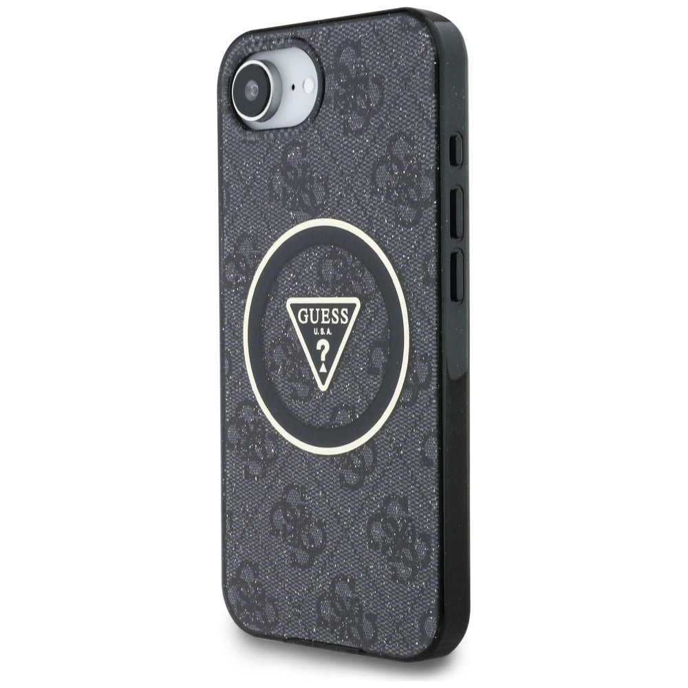 MagSafe Hülle für Apple iPhone 17e / 16e, Guess, IML Glitter 4G Circle Triangle, Schwarz