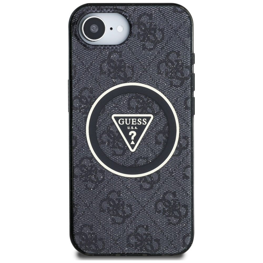 MagSafe Hülle für Apple iPhone 17e / 16e, Guess, IML Glitter 4G Circle Triangle, Schwarz