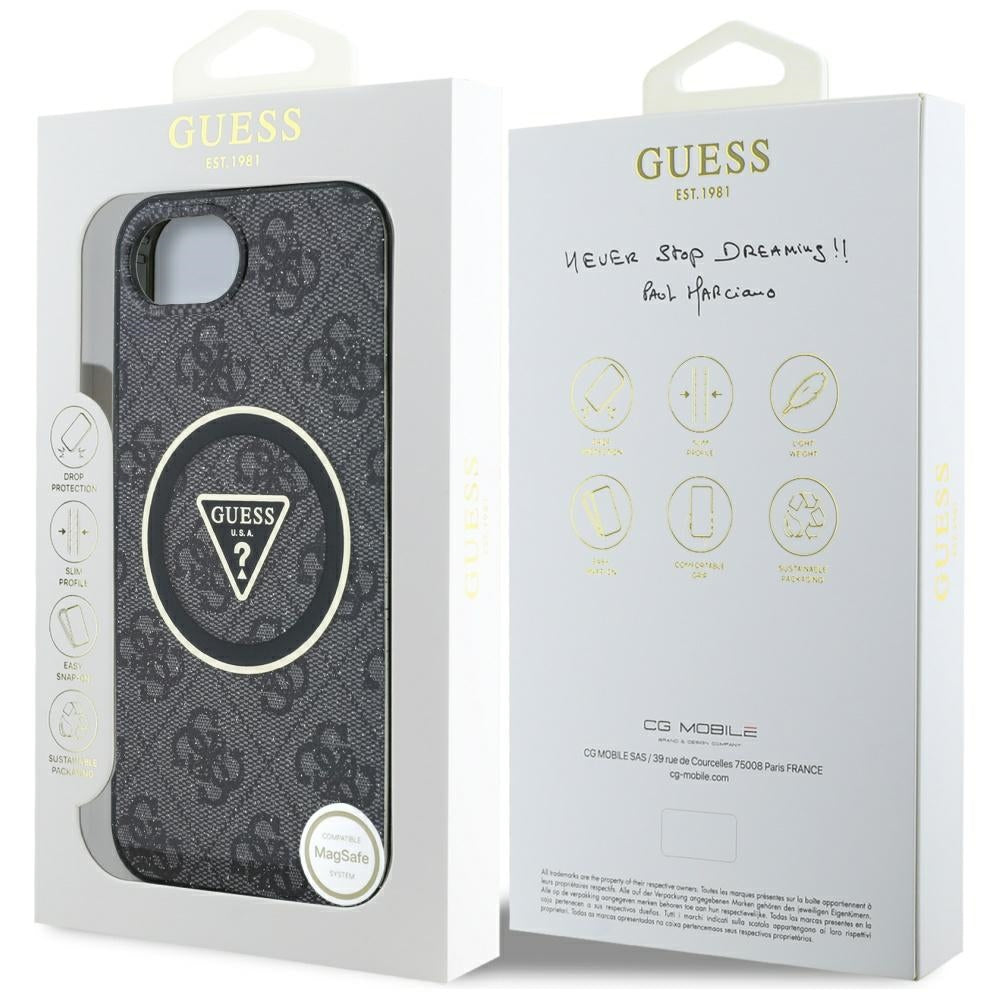 MagSafe Hülle für Apple iPhone 17e / 16e, Guess, IML Glitter 4G Circle Triangle, Schwarz
