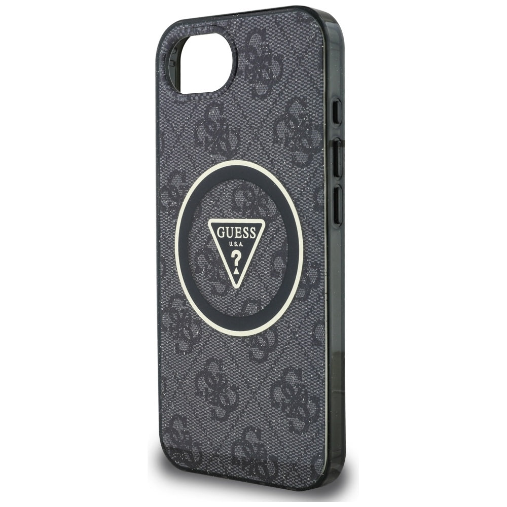 MagSafe Hülle für Apple iPhone 17e / 16e, Guess, IML Glitter 4G Circle Triangle, Schwarz
