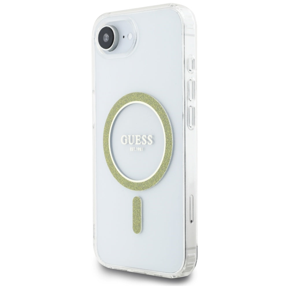 MagSafe Hülle für Apple iPhone 17e / 16e, Guess, IML Glitter Circle, Transparent